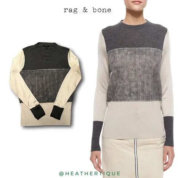 rag & bone Tops - Rag & Bone Sweater Blouse Colorblock Long Sleeve Knitted Gray Cream Size Large